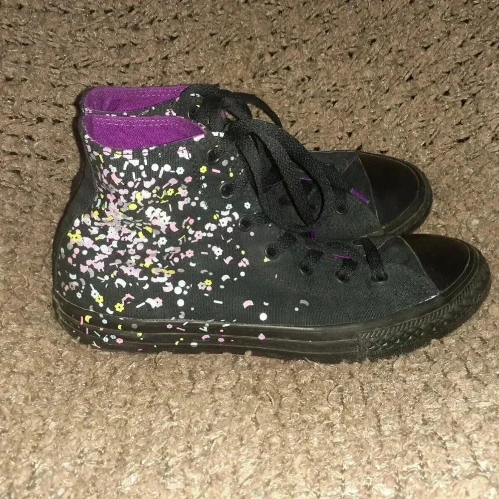 CONVERSE-Chuck Taylor Kids Black/Purple Confetti-Hi-Top Sneakers-SZ 4-Excellent